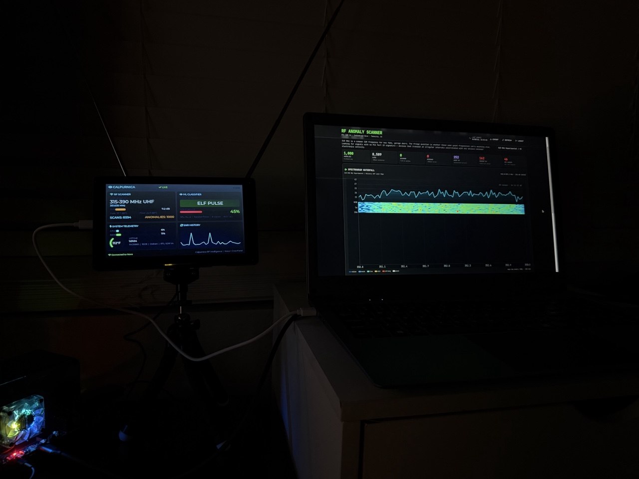 CrowView Note with RF analysis dashboard running