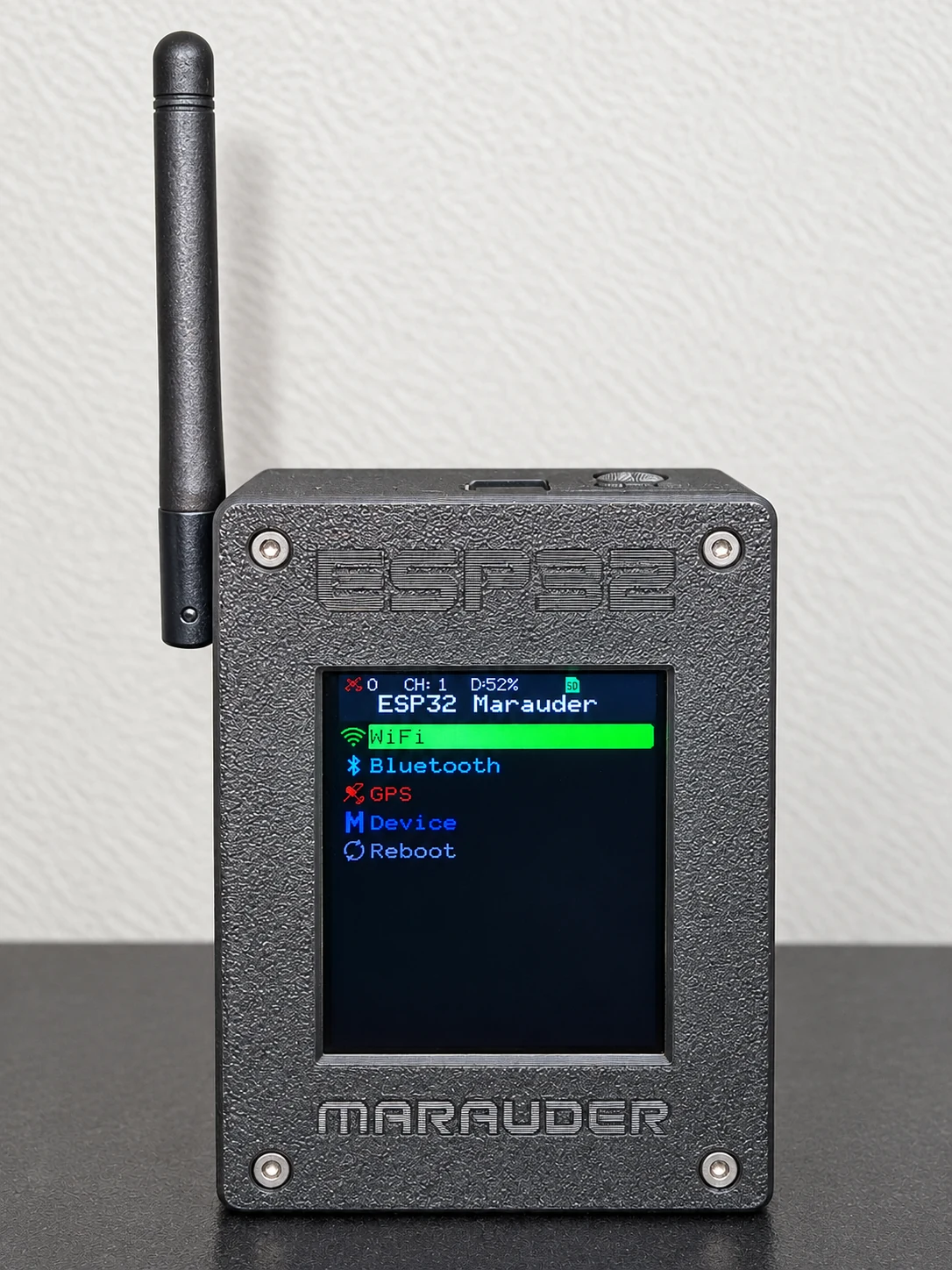 ESP32 Marauder v6.1 main menu with WiFi selected