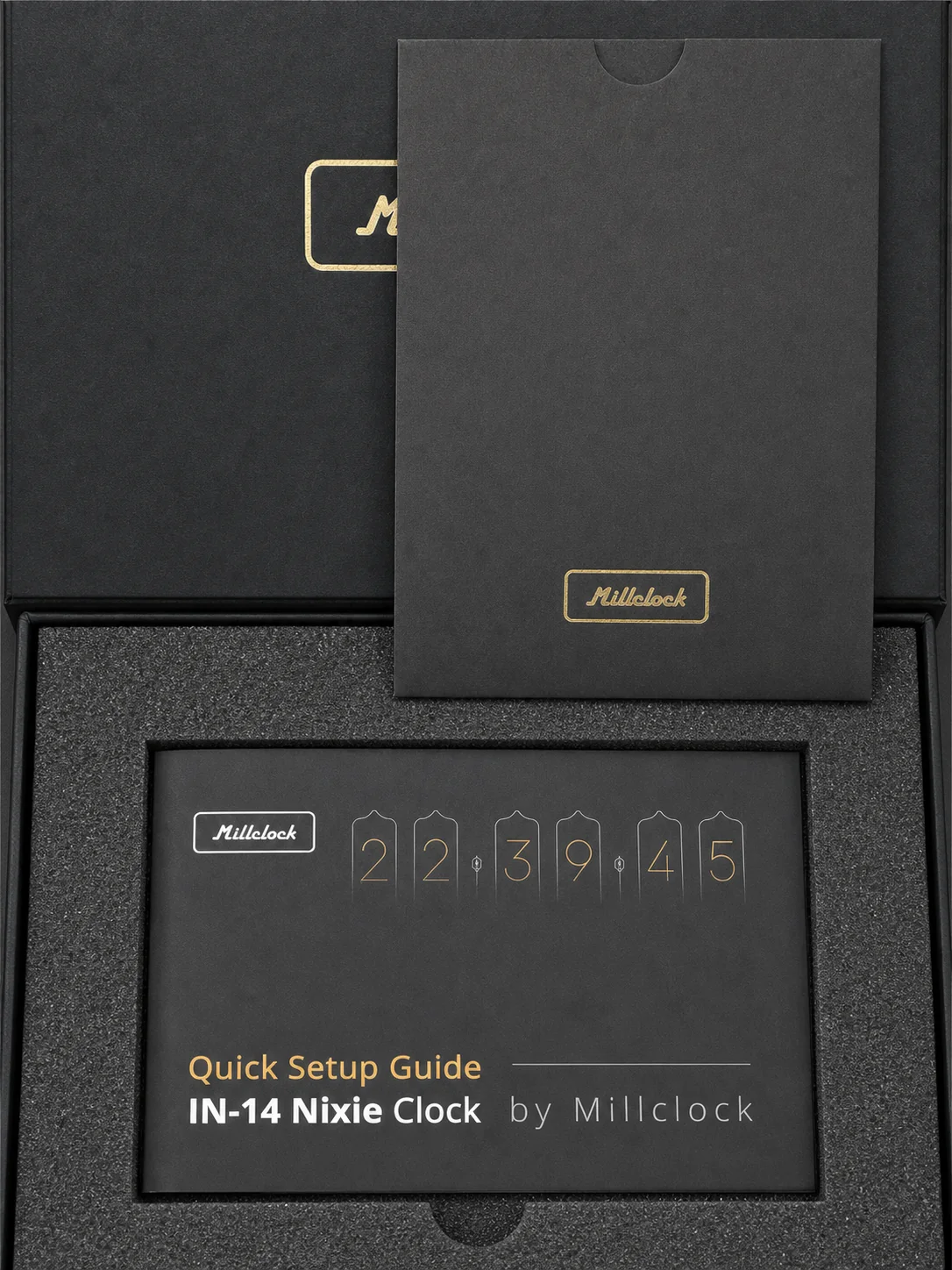 Millclock IN-14 Quick Setup Guide and documentation inside the presentation box